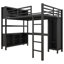 Lit mezzanine en métal avec garde-robe et bureau en forme de L, lit mezzanine double avec cubes de rangement et tablettes, lit mezzanine robuste pour enfants, adolescents, adultes, noir