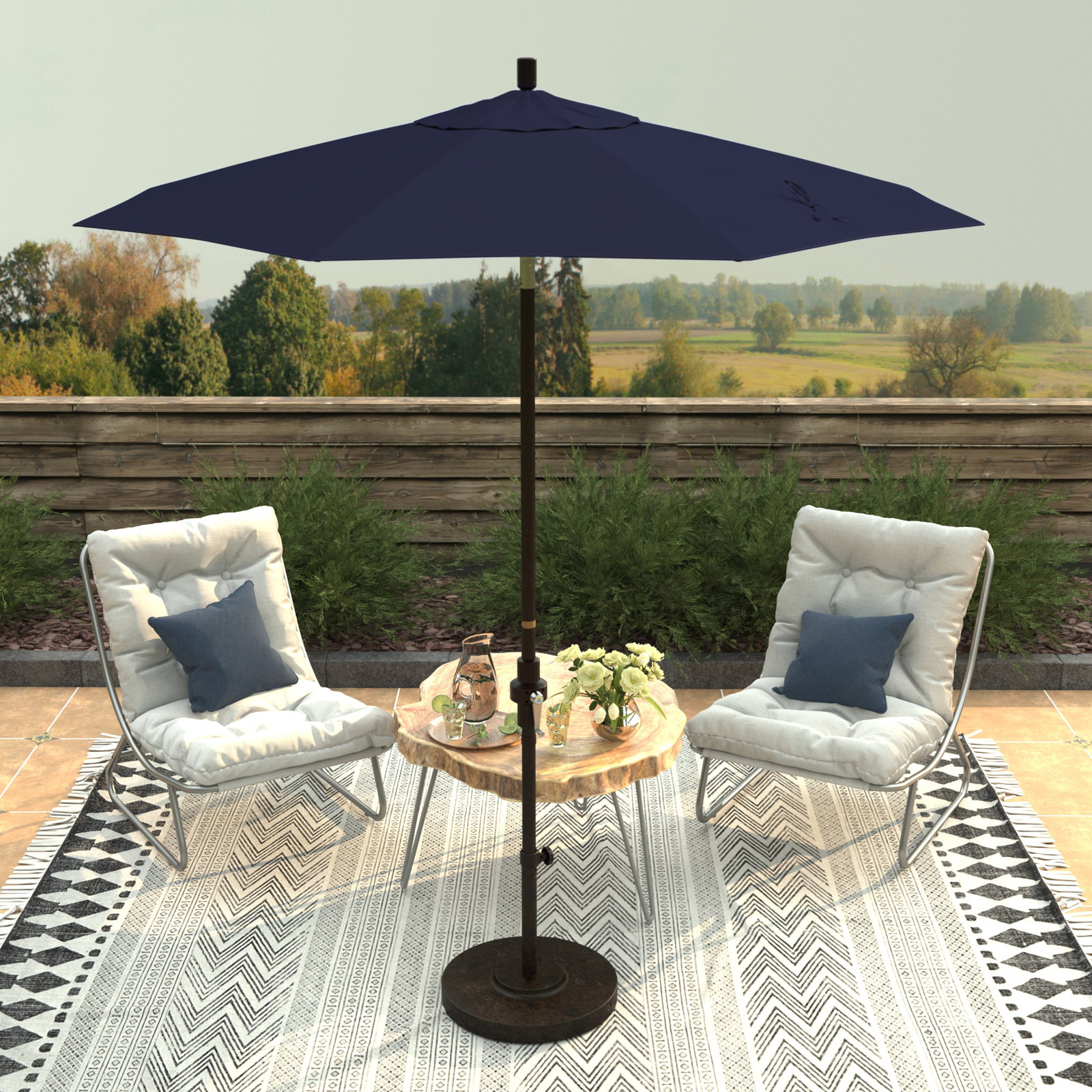 Che 90'' Outdoor Umbrella, Navy Blue Performance Canvas