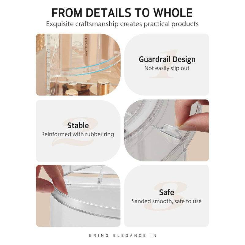 360 Degree Rotating Jewellery Organizer - Adjustable with 6 Trays for Optimal Storage, Clear