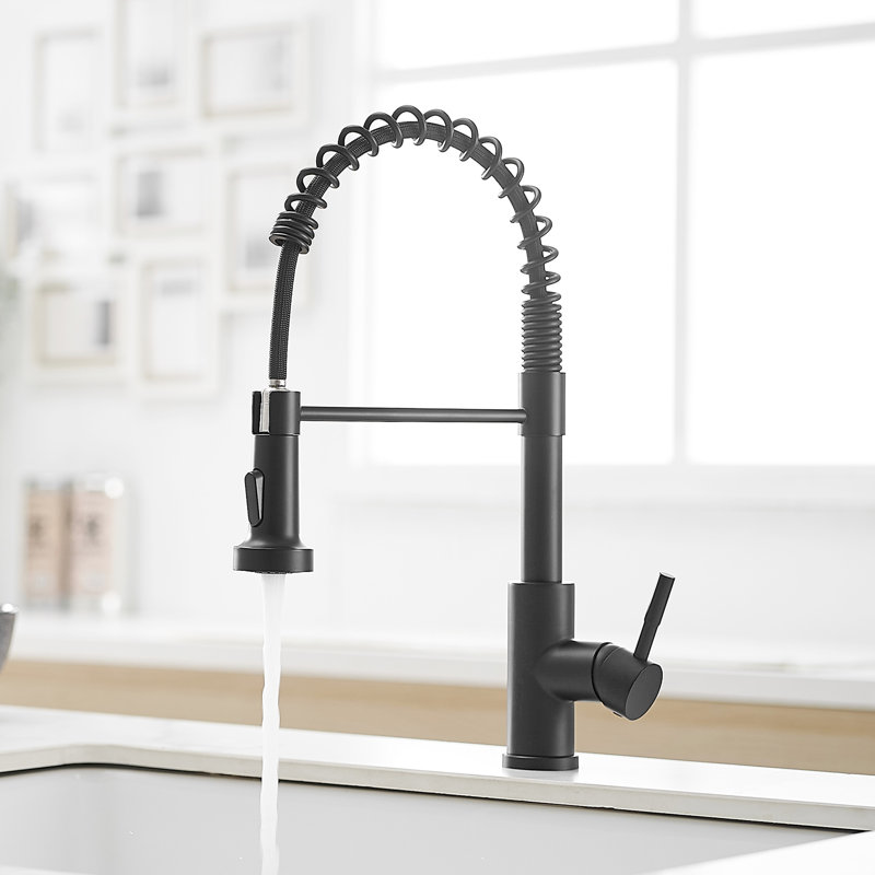 Contemporary Black Stainless Steel Kitchen Faucet With Pull Out Spray Head And Single Control Handle Down Precision, Black