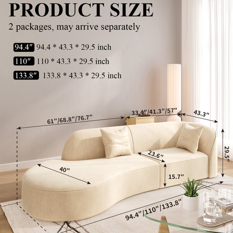 Canapé rembourré 94,5 po, H 28,74 po x l 94,5 po x P 41,73 po