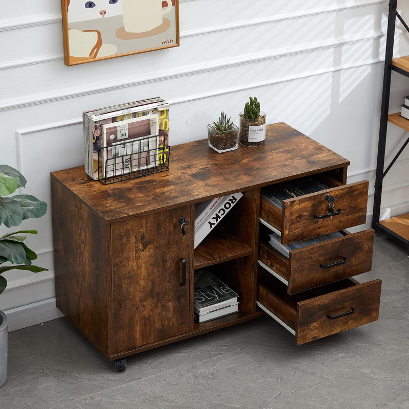 Lakeith 89.9cm Wide 3 -Drawer Mobile File Cabinet, Brown
