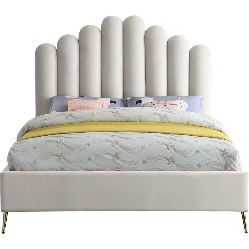 Sonette Upholstered Platform Bed, Full, Cream Velvet