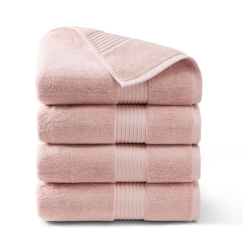 TOWN & COUNTRY EVERYDAY 4-Piece Solid Dobby Border Bath Towel Set, 30x58-Inch, 100% Cotton, Beige, Rosé