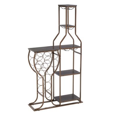 11 Bottle Wine Bakers Rack,5 Tier Freestanding Wine Rack With Hanging Wine Glass Holder And Storage Shelves