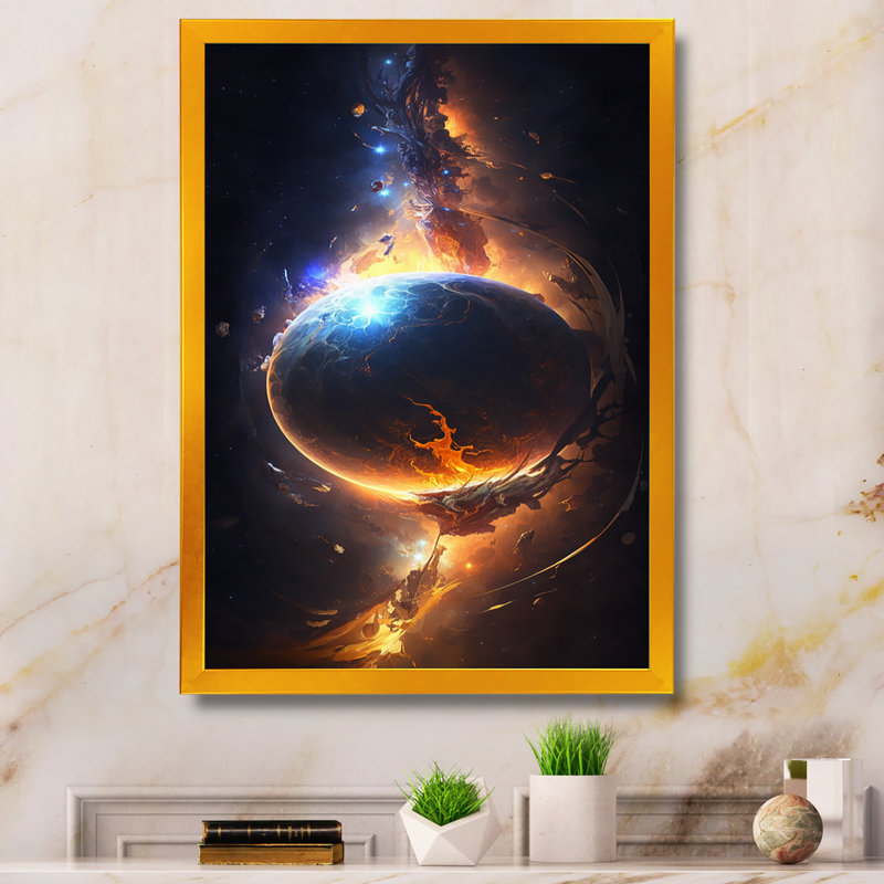 " Deep Space Planet Fusion IX ", 20" H x 12" W x 1" D, Gold Picture Framed