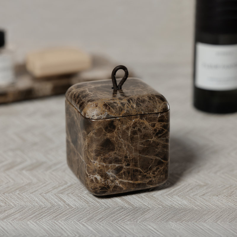 Marble Bathroom Lidded Vanity Jar, Marron foncé Emperador