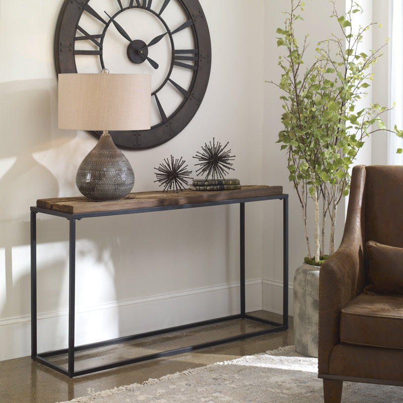 Averly 54'' Natural Wood and Black Metal Console Table