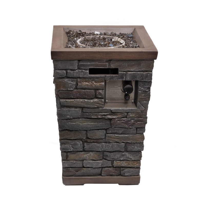 29"H Stone Look Column Gas Fire Pit with 32K BTU & Adjustable Flame