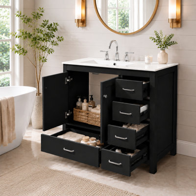 Meuble-lavabo 36 po avec lavabo en céramique et 5 tiroirs
