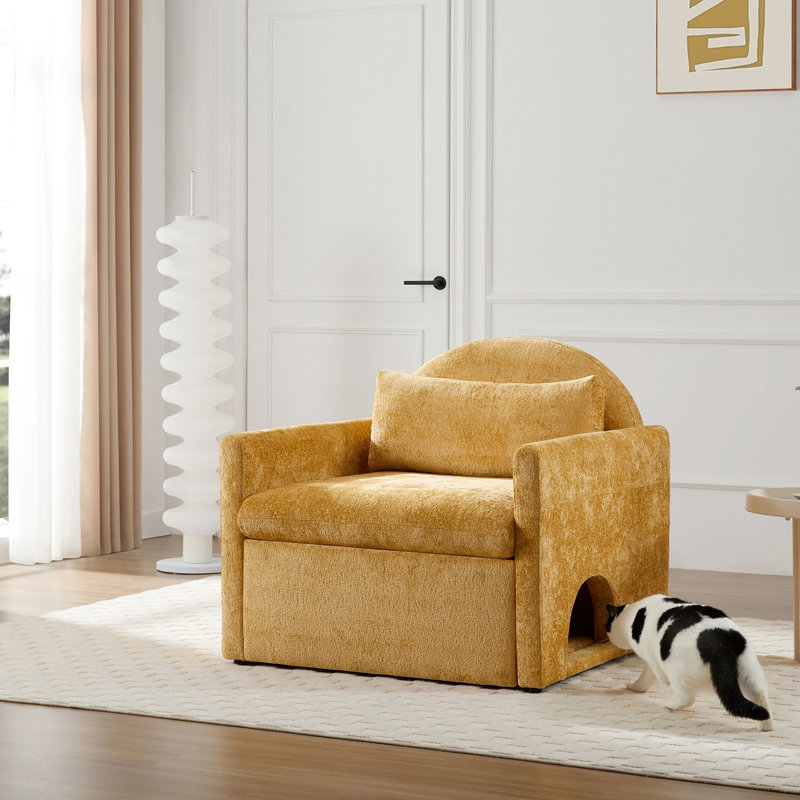 Fauteuil d'appoint surdimensionné en chenille de style moderne avec méridienne simple pour salon, chambre à coucher, Jaune