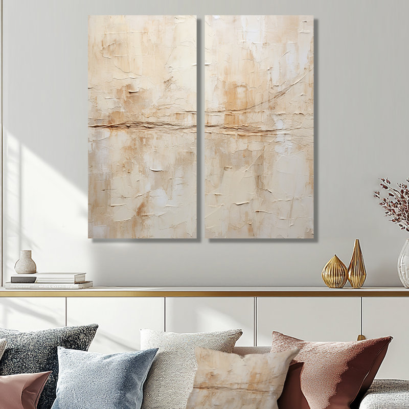 Minimalisme beige et blanc intemporel - art mural moderne bleu 2 panneaux, 40" H x 40" W, Wrapped Canvas, Does Not Apply