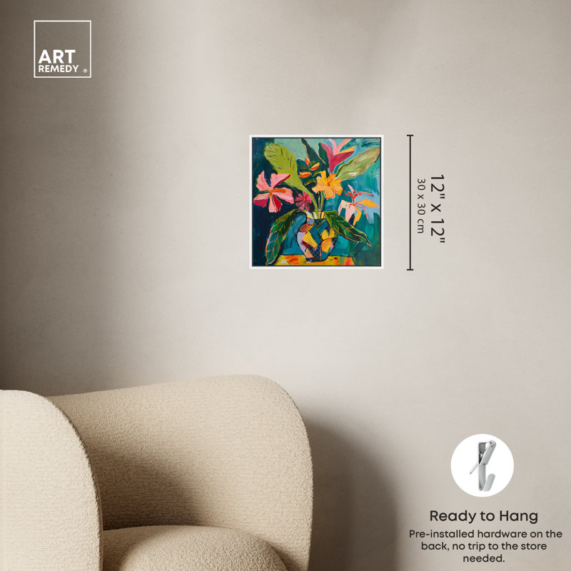 Art Remède Vase de fleurs tropicales Ii, fleurs encadrées dans un vase 55510, Cadre flottant blanc, H 13 po x l 13 po