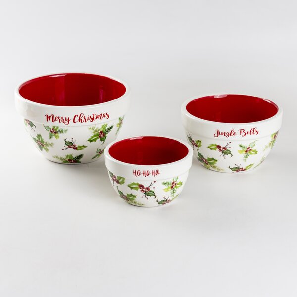 Tabletops Gallery 9-Piece Ceramic Mixing Bowl Set - Red - 20339957