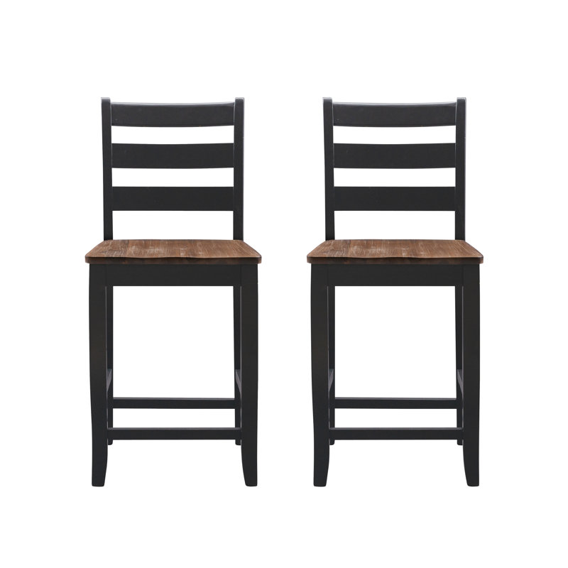 Teo Acacia Solid Wood Counter Stool with Solid Wood Frame, Black