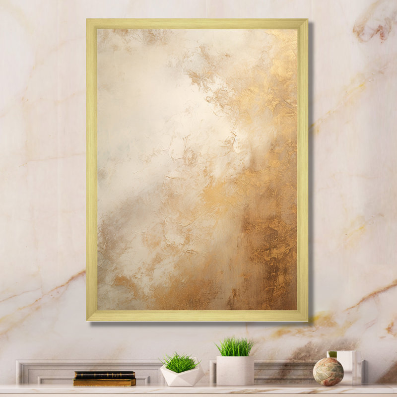 Tempêtes de minimalisme beige et or V, Cadre doré simple, H 40 po x l 30 po x P 1,5 po