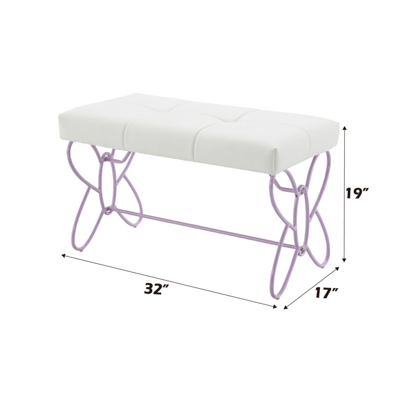 Banc avec support en métal mauve - siège en similicuir blanc, motif de papillon pour différentes pièces, base de coussin, motif, espaces