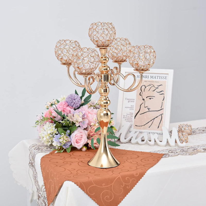4 Pcs Gold Crystal Candle Holders 5 Arms Candelabra Centerpiece For Wedding Dinning Table Decoration