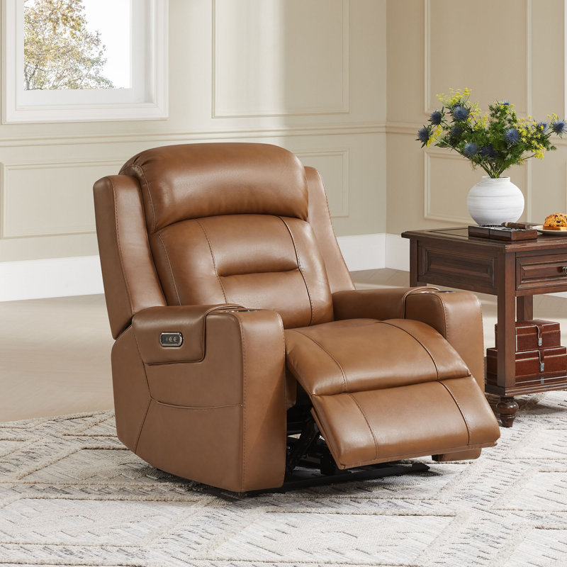 Olathe Genuine Leather Dual Motor Power Reclining Lay Flat Living Room Set With Power Headrest, Saddle