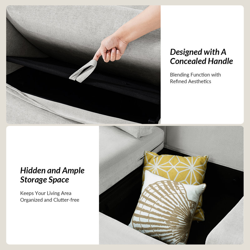  Danas 71" Modern Slipcover Storage Loveseat Sofa, Cloud Whisper