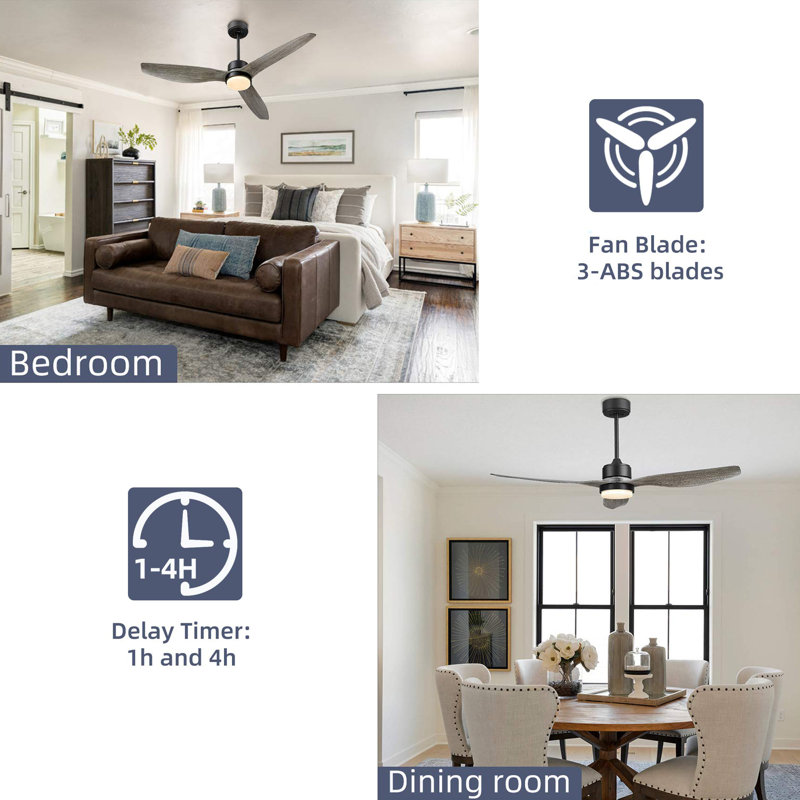 52'' Ceiling Fan with LED Lights, Grey