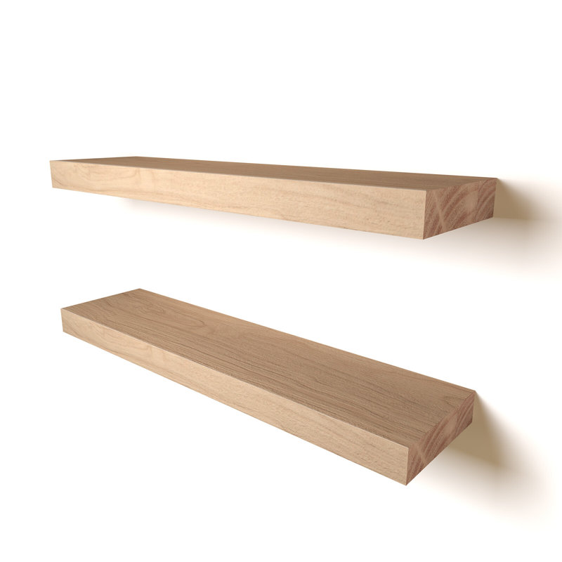 Chalissa 2 Piece Solid Wood Floating Shelf, Natural Wood, 1.57" H x 24" W x 6" D