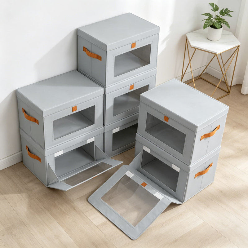 Collapsible Fabric Storage Bins with Clear Window - 5 Pack Stackable Organizer Baskets for Closet, Shelves, and Home Organization
