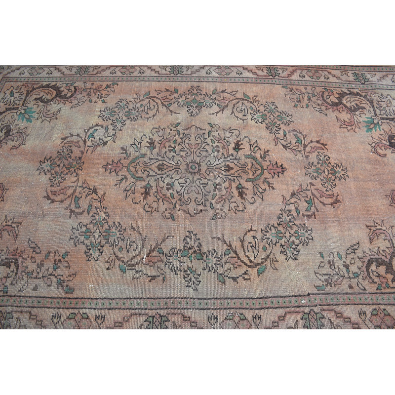 Handwoven Vintage Turkish Rug with Ornate Brown Pattern for Boho-Inspired Living Room Decor