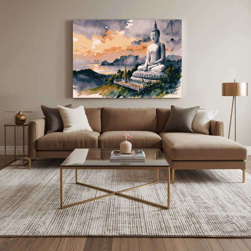 Art mural sur toile beige avec cités, villes, Thaïlande, H 8 po x l 10 po