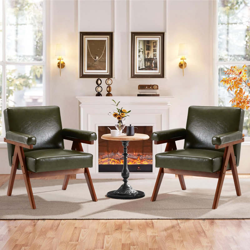 25.4" Wide Leather Accent Chair Upholstered Armchair With Solid Wood Frame