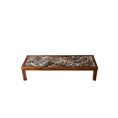 Intricate Carved Elm Wood Art Coffee Table