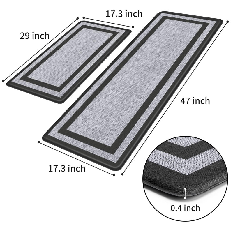 Ensemble de 2 tapis de cuisine antidérapants antidérapants pour la cuisine, le sol, le bureau, l'évier, la lessive, noir et gris