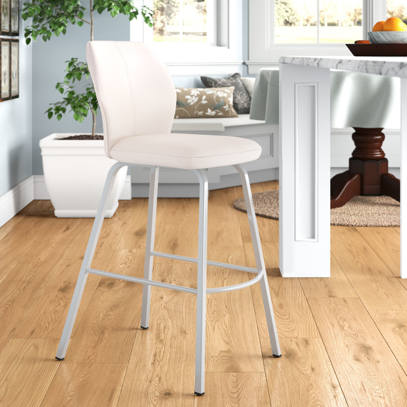 Atilia Bar, Counter Stool (26" Seat Height), White Faux Leather/Brushed Stainless Steel Frame
