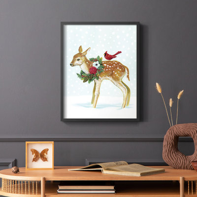 Winter Woodland Creatures with Cardinals II Framed Print - Solid Wood