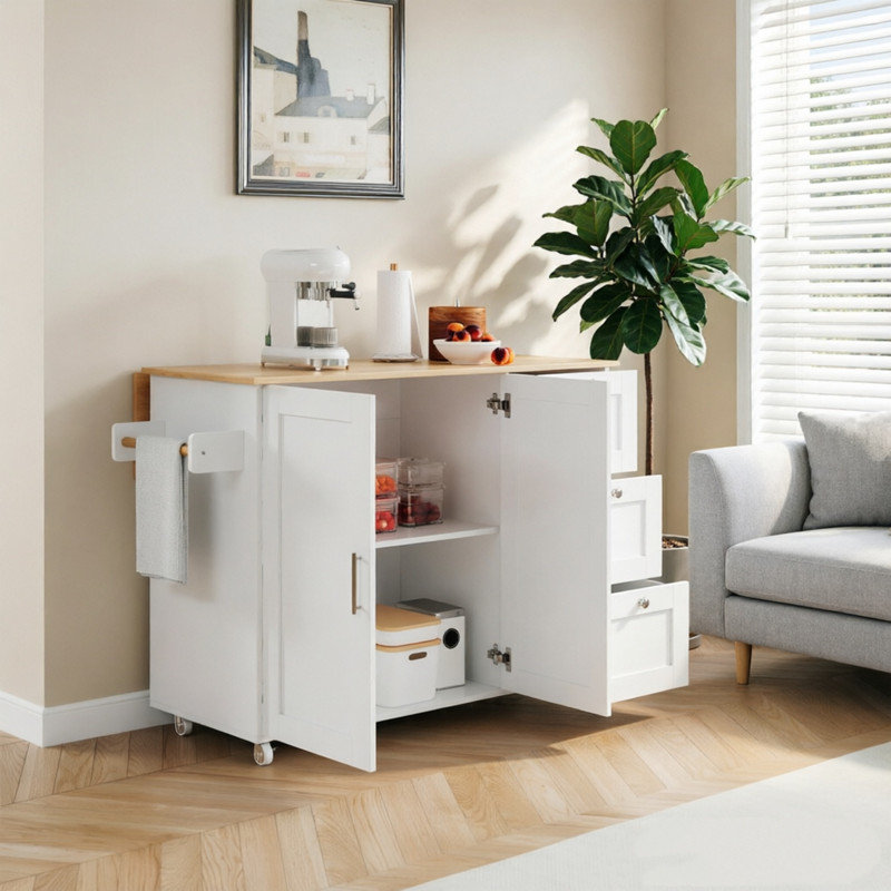 135 cm W Kitchen Island with, White