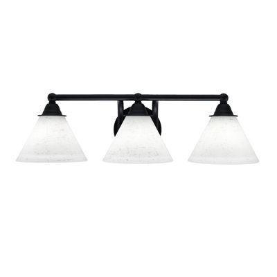 Barre d'éclairage de salle de bain 3 lumières Paramount avec fini noir mat et verre mousseline blanc 7 po