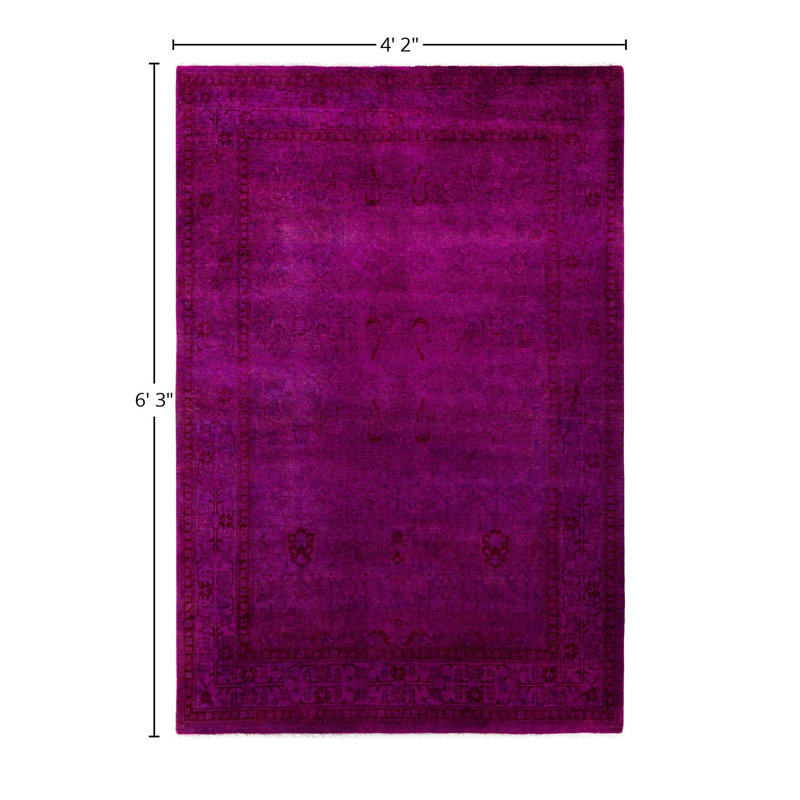 Overdyed One-of-a-Kind Rectangle 4'2" X 6'3" Hand Knotted Area Rug