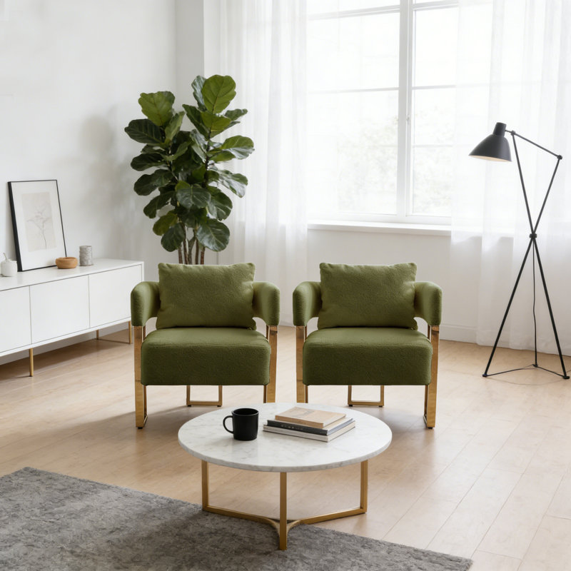 Ensemble de 2 fauteuils d'appoint rembourrés Teddy, Green Teddy