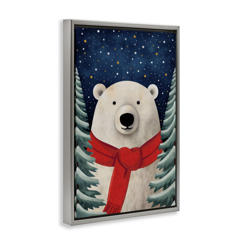Ours polaire avec cadre flottant Merry, Cadre flottant gris lustré, H 25 po x l 17 po