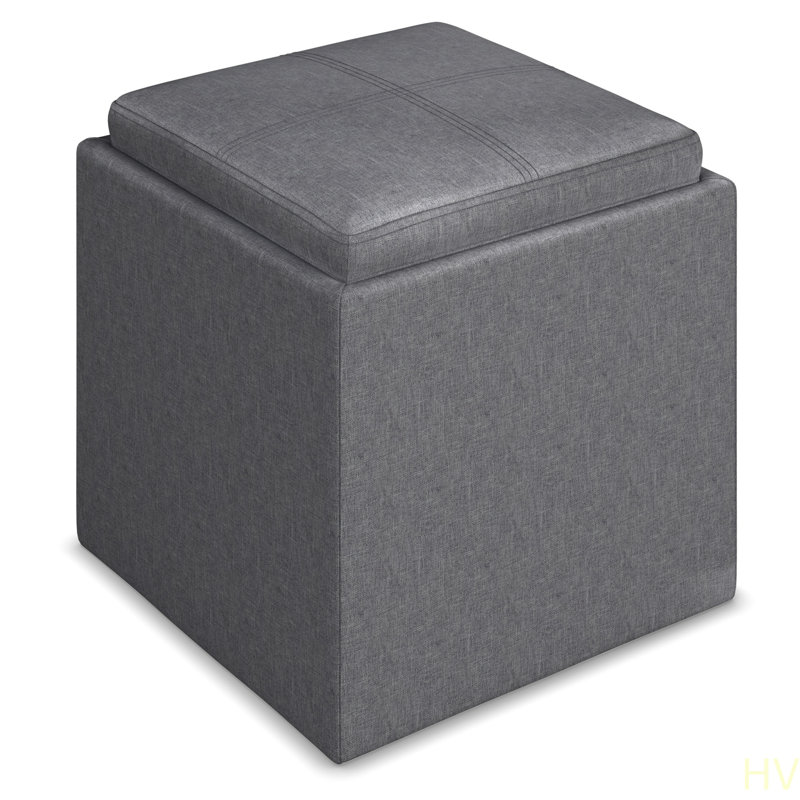 Rockwood - Cube Storage Ottoman With Tray, Gray