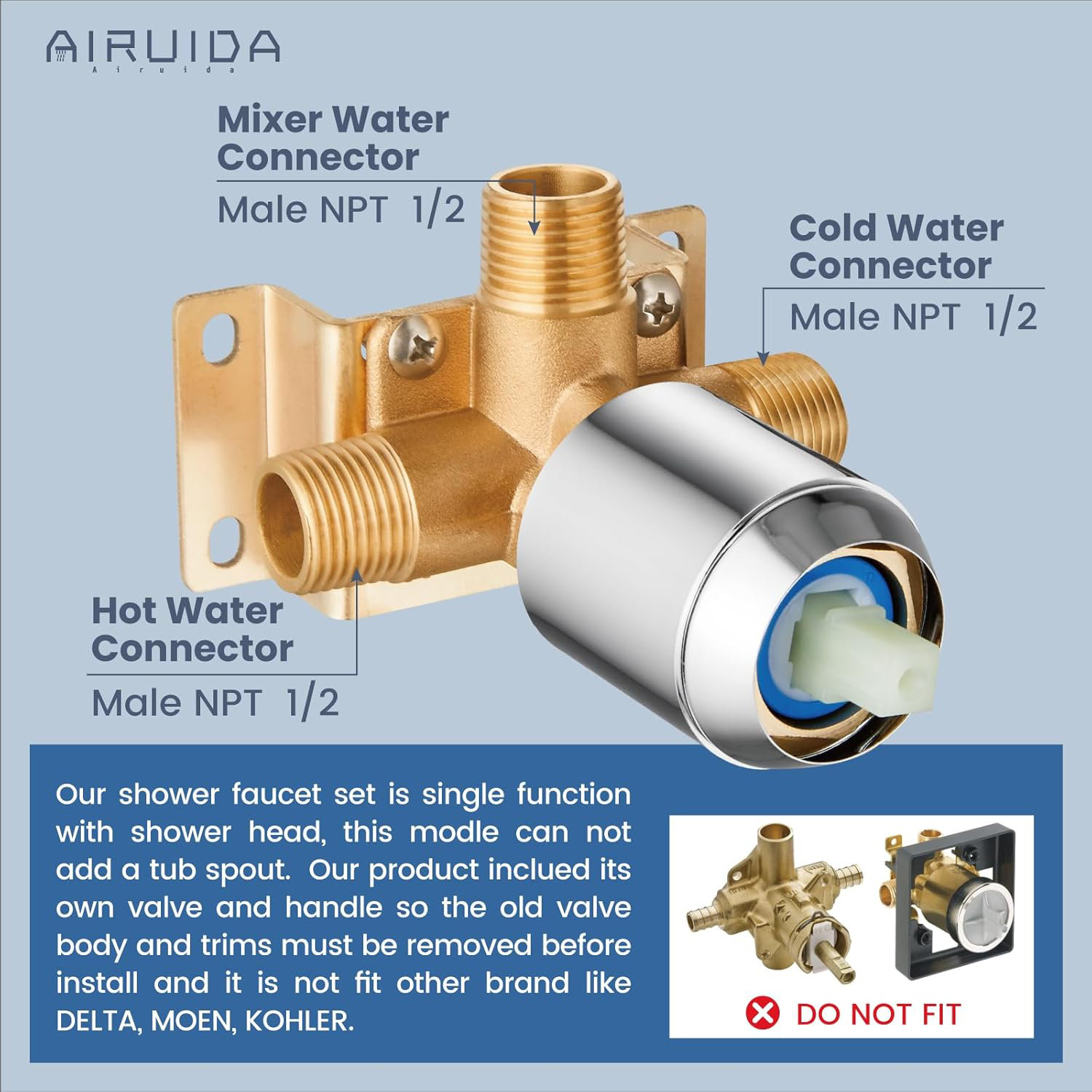 Airuida 3-Function Rain Shower System Set – Wall Mount Tub Shower Combo With Handheld Shower And Tub Spout,8 Inch Shower Head,Brushed Nickel - View #6