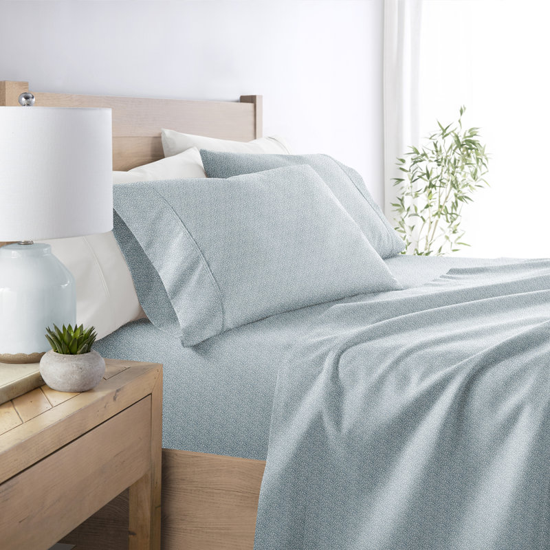 Twin Blue Floral Microfiber Contour Sheet Set