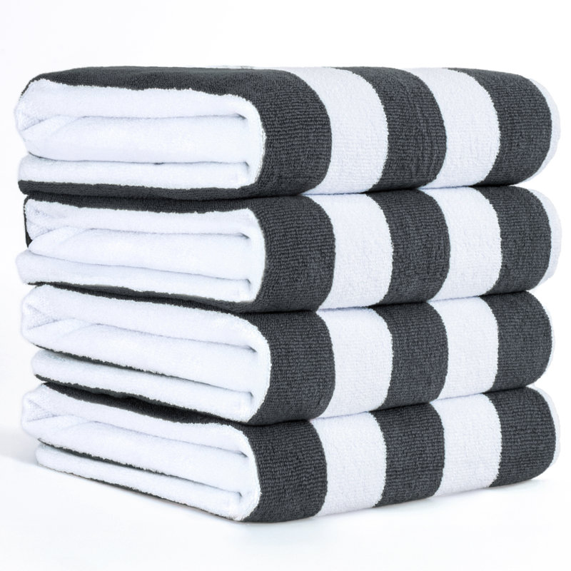 Devontia Cabana Striped Beach Towels, 30x60 inch 4 Piece Oversize Pool Towels, Gray