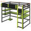 Lit mezzanine simple en bois avec bureau, support de rangement latéral, tablettes multiples et lumière RVB, vert-134084663-134084665