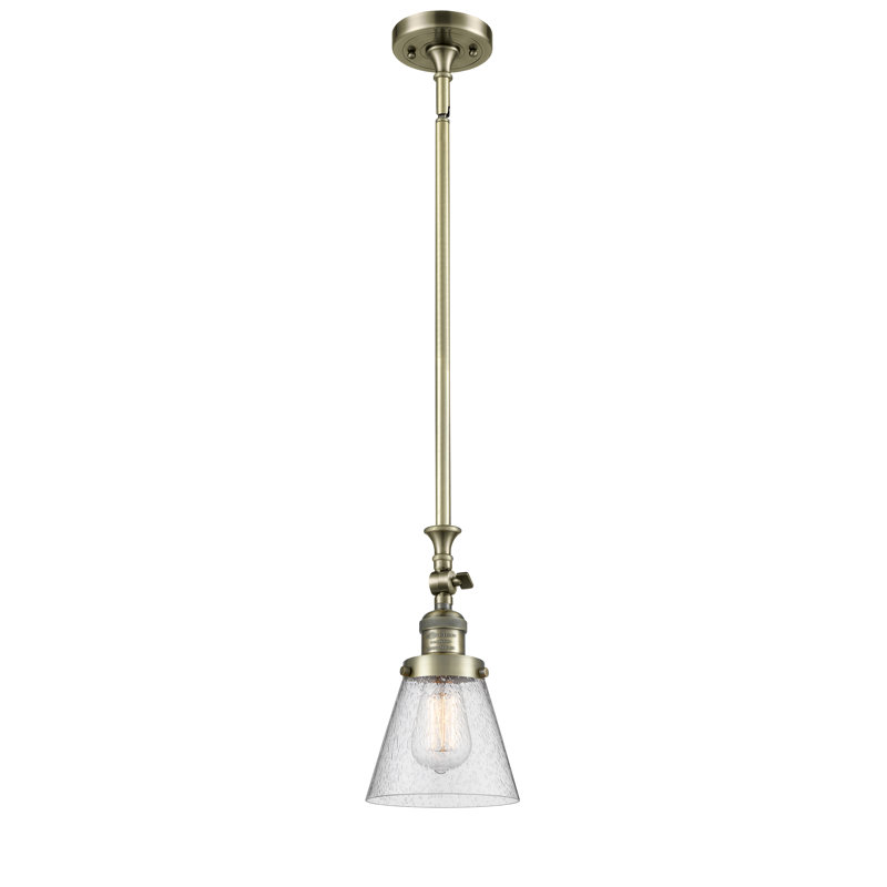 Luminaire suspendu conique 1 lumière Hannan, Grainé, Laiton antique, Ampoule DEL rétro de 3,5 watts