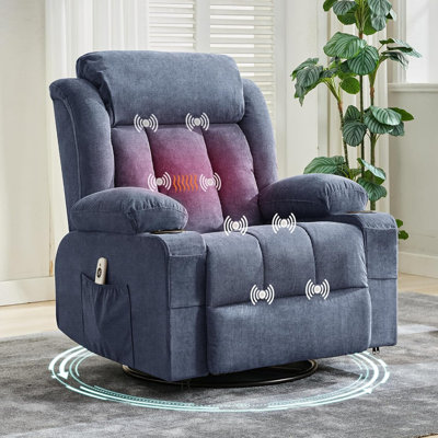 360° Swivel Rocker Recliner with Heat & Massage, USB Ports & Cup Holders, Oversized Single Sofa
