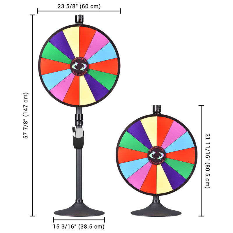 WinSpin Heavy Duty Prize Wheel Dual Use Adjustable Tabletop and Floor Stand Fortune Wheel, 57.87" H x 23.6" W x 15.16" D