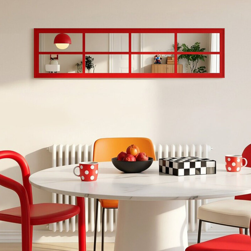 Miroir mural rectangulaire en métal, 13.78" H x 59.06" W, Rouge