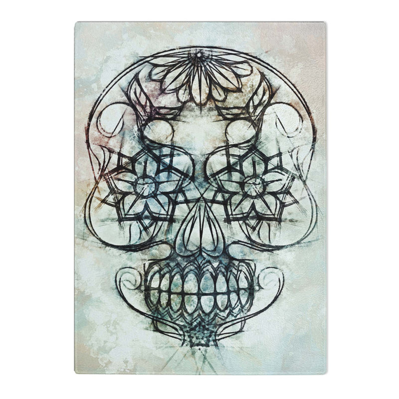Tempered Glass Sugar Skull Chopping Board, 20 cm W x 28.5 cm L