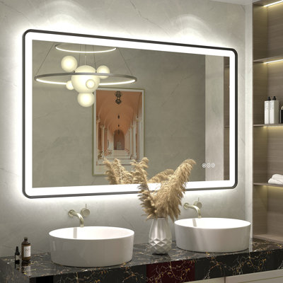 Aevar UL Certified Front & Back Lighted Anti-Fog Tempered Glass Framed Bathroom/Vanity Mirror with 3-Year Warranty